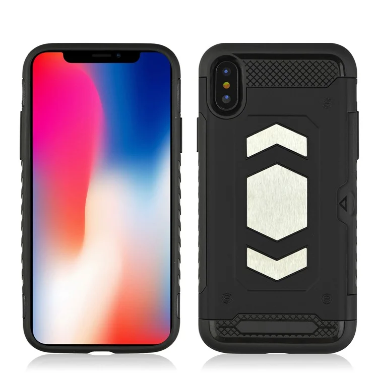 PC + TPU Combo Card Holder Casing with Kickstand for iPhone X - Black