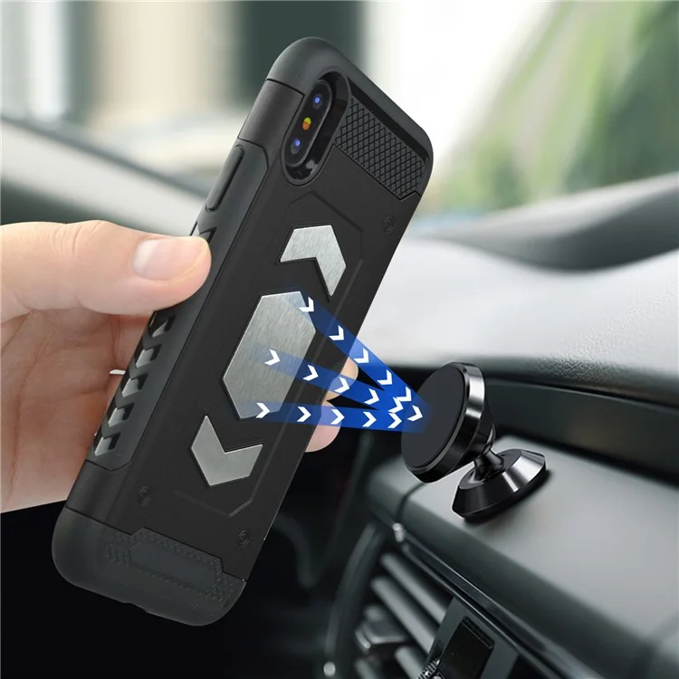 PC + TPU Combo Card Holder Casing with Kickstand for iPhone X - Black