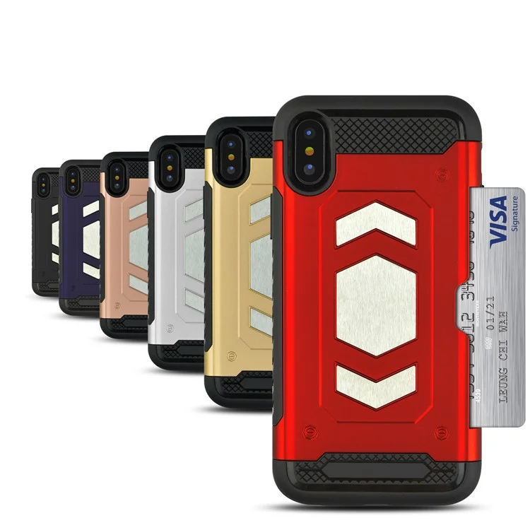 PC + TPU Combo Card Holder Casing with Kickstand for iPhone X - Black