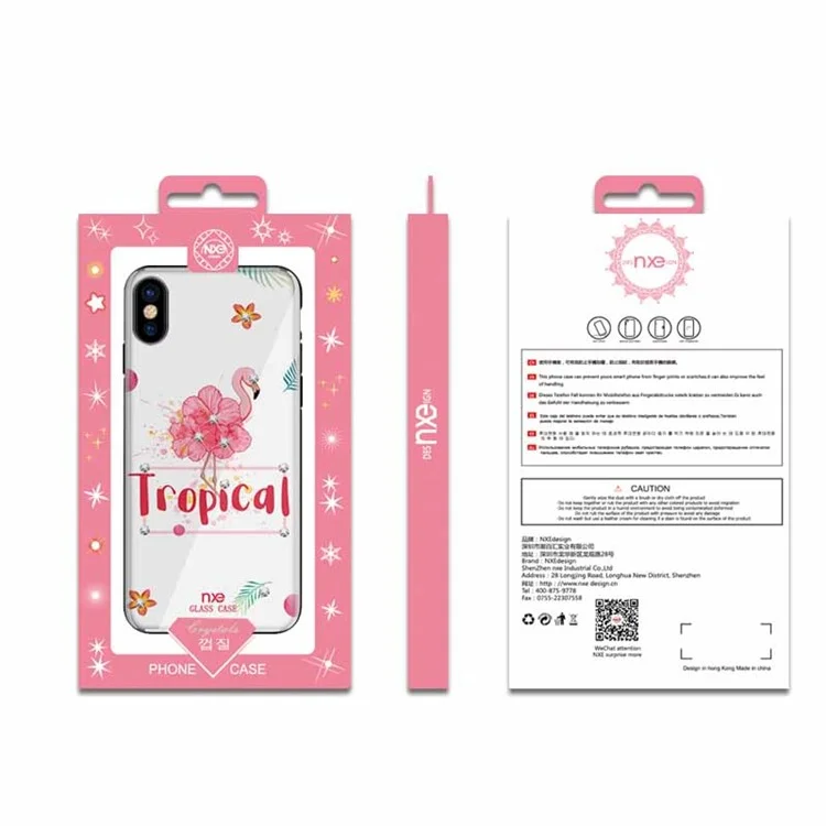 NXE Flamingo Pattern Rhinestone Decor TPU + PC + Glass Case for iPhone X - Tropical