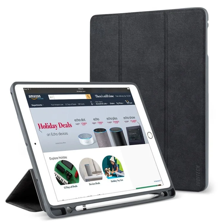 Tri-fold Stand Smart Leather Tablet Case with Pen Slot for iPad 9.7-inch (2018) - Black