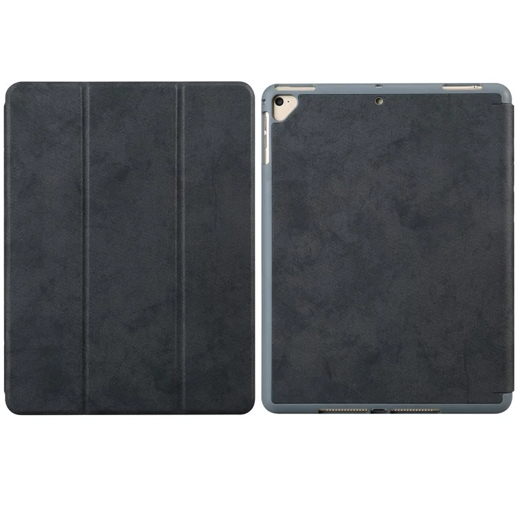 Tri-fold Stand Smart Leather Tablet Case with Pen Slot for iPad 9.7-inch (2018) - Black