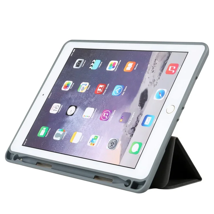 Tri-fold Stand Smart Leather Tablet Case with Pen Slot for iPad 9.7-inch (2018) - Black