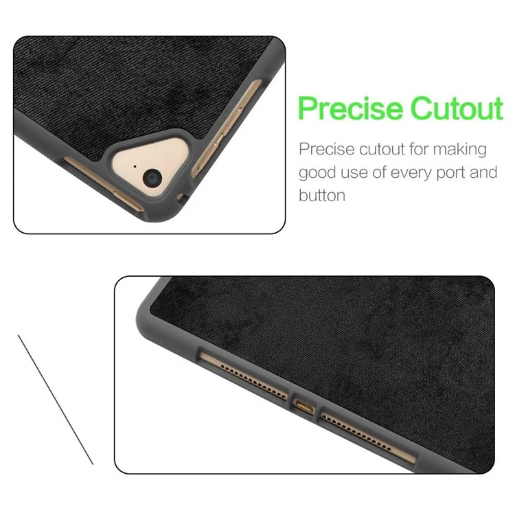 Tri-fold Stand Smart Leather Tablet Case with Pen Slot for iPad 9.7-inch (2018) - Black