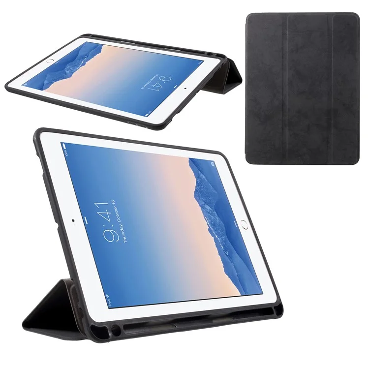 Retro Tri-fold Stand Leather Tablet Case with Pen Slot for iPad Pro 10.5-inch (2017) - Black