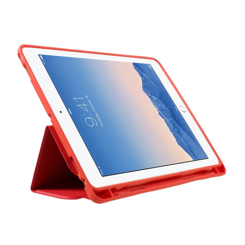 غطاء ذكي من الجلد الأمامي الأحادي بتصميم ثلاثي الطي مع حامل لجهاز iPad Pro 10.5 بوصة (2017) - أحمر