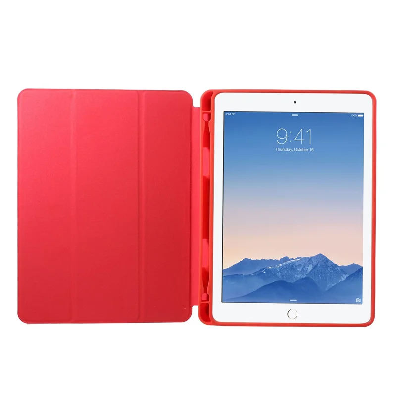 غطاء ذكي من الجلد الأمامي الأحادي بتصميم ثلاثي الطي مع حامل لجهاز iPad Pro 10.5 بوصة (2017) - أحمر
