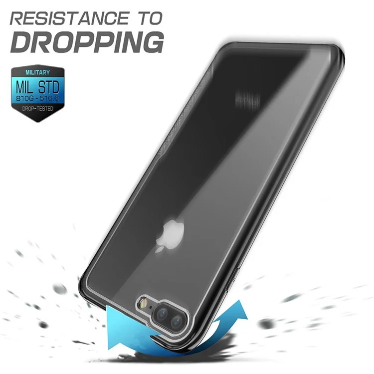 Shockproof Plated TPU Frame + Glass Back Hybrid Case for iPhone 8 Plus/7 Plus - Black