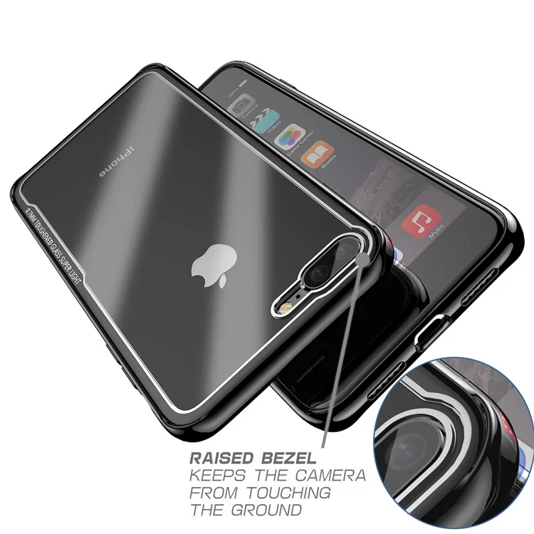 Shockproof Plated TPU Frame + Glass Back Hybrid Case for iPhone 8 Plus/7 Plus - Black