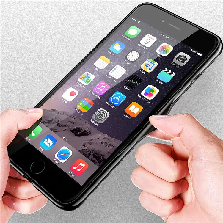 Shockproof Plated TPU Frame + Glass Back Hybrid Case for iPhone 8 Plus/7 Plus - Black