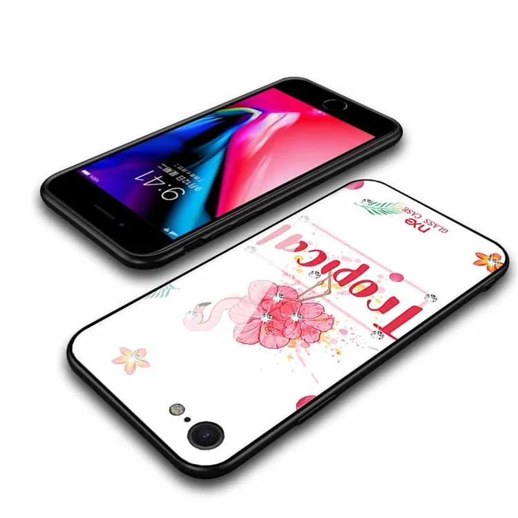 NXE Rhinestone Decor Pattern Printing 9H Glass + TPU + PC Hybrid Case for iPhone 8/7 4.7 inch - Style 1