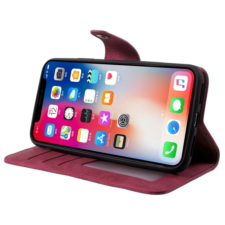 Wallet Leather Stand Case for iPhone X - Red