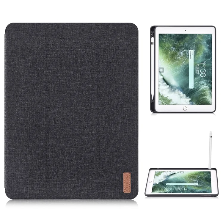 DEVIA Linen Texture Leather Smart Case with Pencil Slot for iPad 9.7-inch (2018)/9.7-inch (2017) - Black