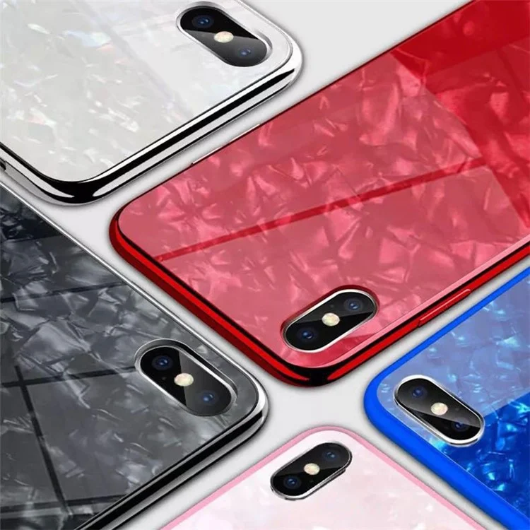 Black - For iPhone X PRODA Shell Texture Tempered Glass Back + Soft TPU Edges Phone Case