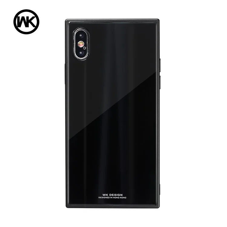 Black - For iPhone X WK Aurora Design Tempered Glass Back + Soft TPU Edges Phone Case