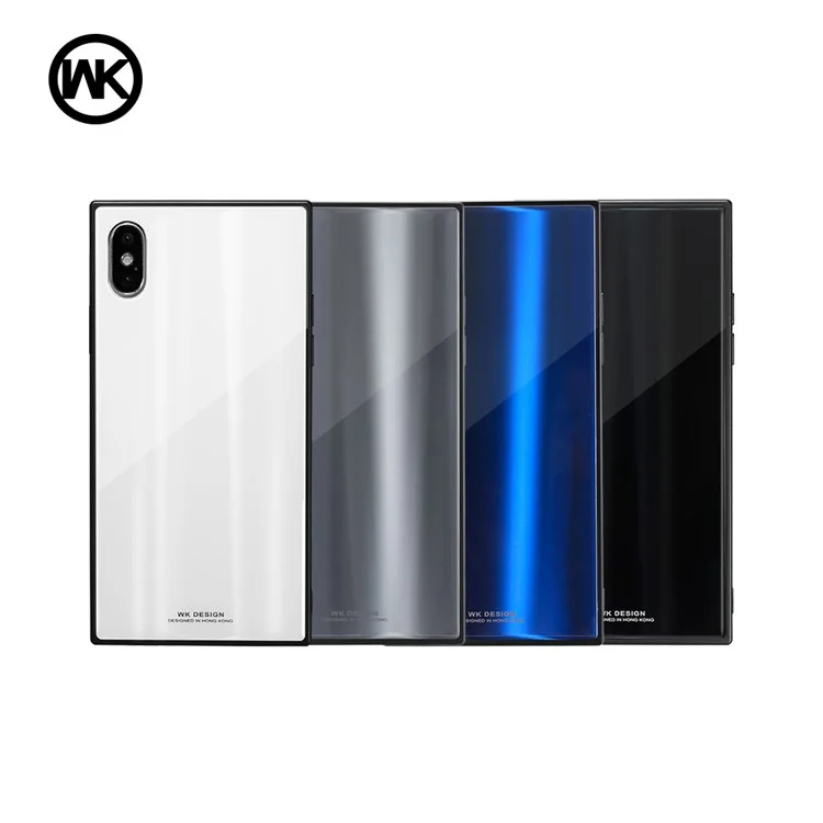 Black - For iPhone X WK Aurora Design Tempered Glass Back + Soft TPU Edges Phone Case
