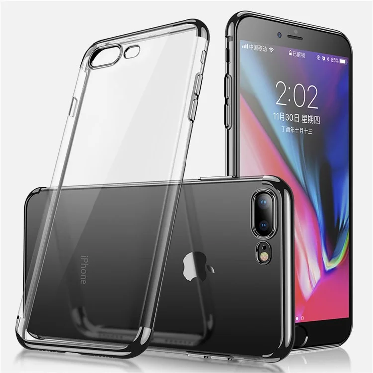 Black - CAFELE for iPhone 8 Plus / 7 Plus 5.5 inch Electroplating TPU Protective Phone Back Case Shell