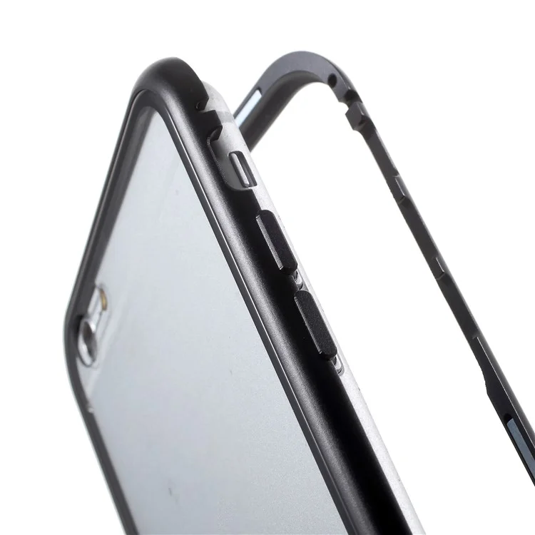Black - For iPhone 6s / 6 4.7 inch Magnetic Attraction Metal Frame Tempered Glass Cell Phone Case