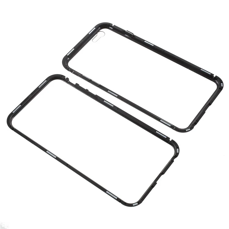 Black - For iPhone 6s / 6 4.7 inch Magnetic Attraction Metal Frame Tempered Glass Cell Phone Case