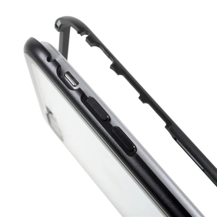 Black - Magnetic Attraction Metal Frame Tempered Glass Back Hard Shell for iPhone 8 Plus / 7 Plus 5.5 inch