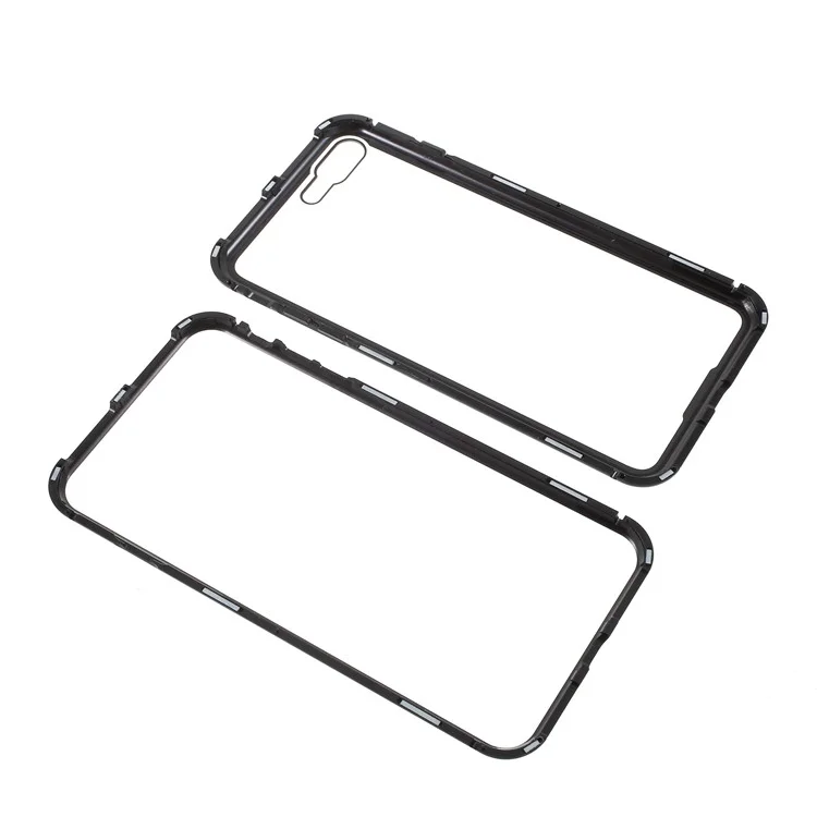 Black - Magnetic Attraction Metal Frame Tempered Glass Back Hard Shell for iPhone 8 Plus / 7 Plus 5.5 inch