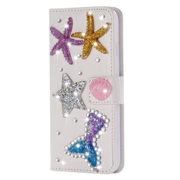 Sea Stars - Rhinestone Decor Wallet Stand Leather Protection Mobile Phone Cover Shell for iPhone X