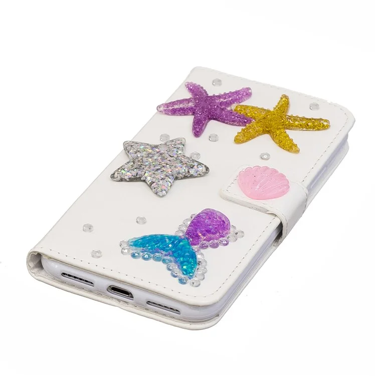 Sea Stars - Rhinestone Decor Wallet Stand Leather Protection Mobile Phone Cover Shell for iPhone X