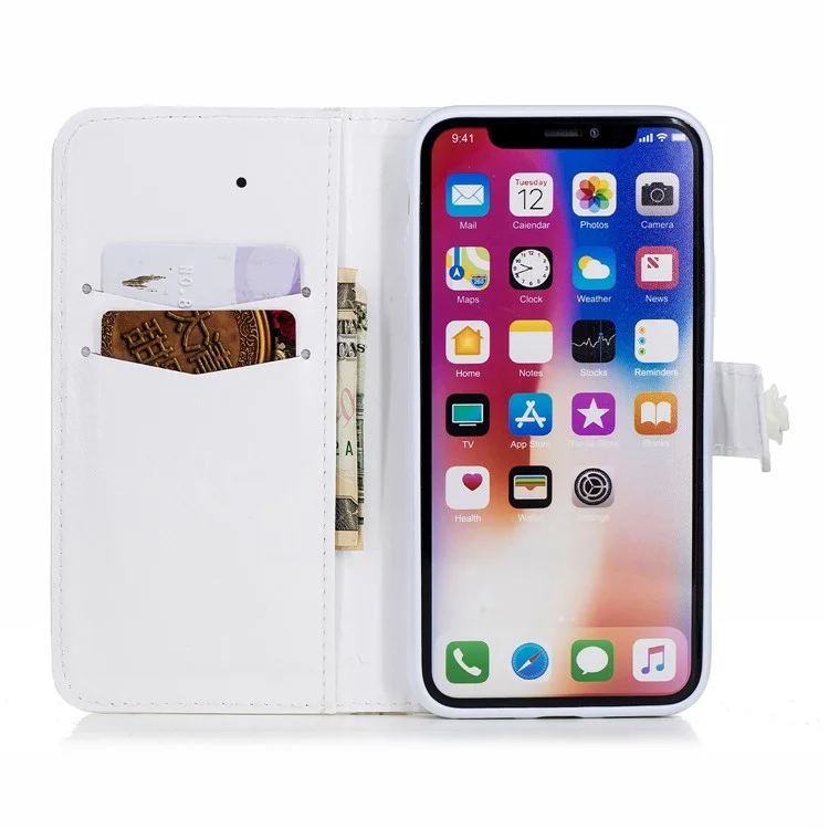 Sea Stars - Rhinestone Decor Wallet Stand Leather Protection Mobile Phone Cover Shell for iPhone X