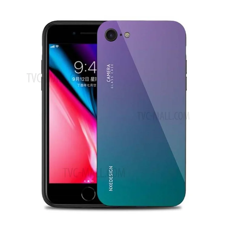 Purple / Blue - NXE Tempered Glass Back + TPU Hybrid Mobile Phone Cover for iPhone 8/7/SE (2022)/SE (2020)