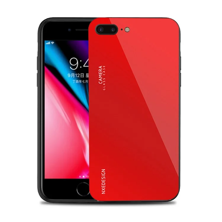 Red - NXE Tempered Glass Back + TPU Hybrid Phone Cover for iPhone 8 Plus / 7 Plus