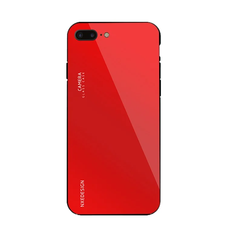 Red - NXE Tempered Glass Back + TPU Hybrid Phone Cover for iPhone 8 Plus / 7 Plus
