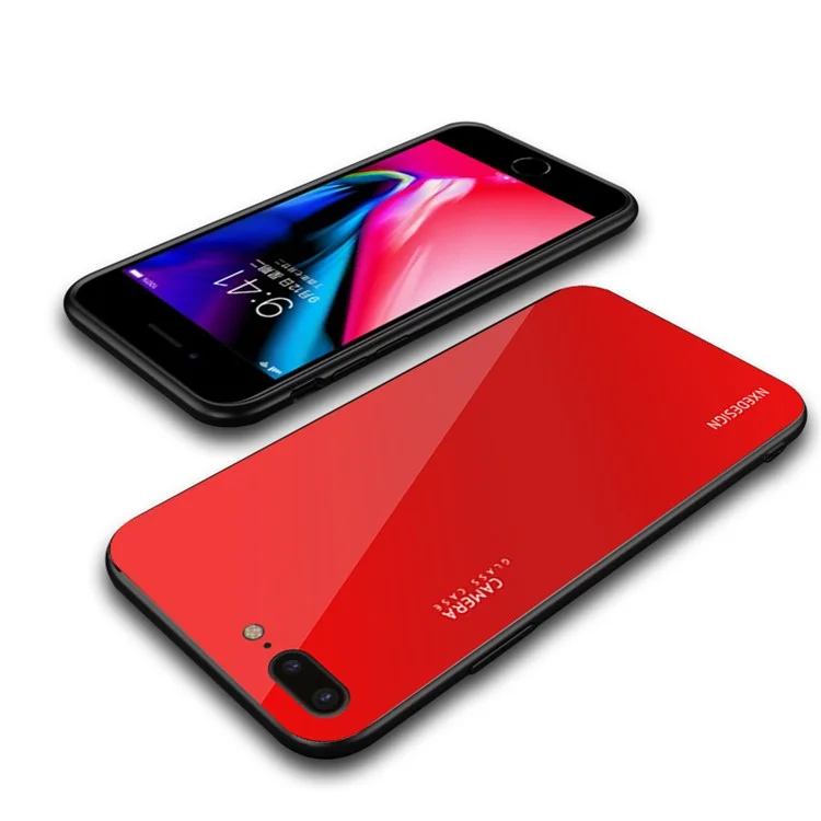 Red - NXE Tempered Glass Back + TPU Hybrid Phone Cover for iPhone 8 Plus / 7 Plus