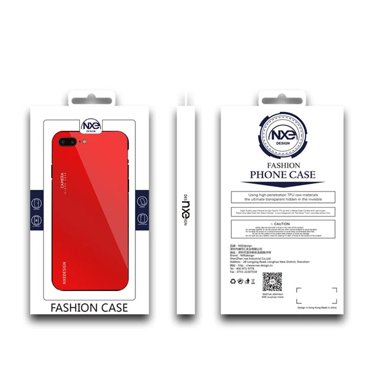 Red - NXE Tempered Glass Back + TPU Hybrid Phone Cover for iPhone 8 Plus / 7 Plus