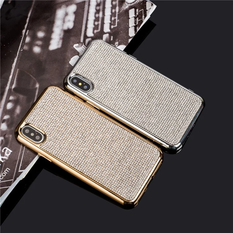 Silver - Bling Bling Rhinestones Electroplated TPU Cellphone Cover for iPhone X