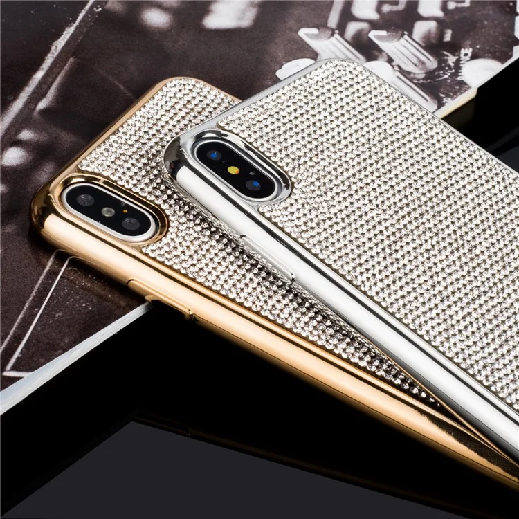 Silver - Bling Bling Rhinestones Electroplated TPU Cellphone Cover for iPhone X