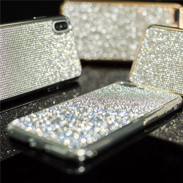 Silver - Bling Bling Rhinestones Electroplated TPU Cellphone Cover for iPhone X