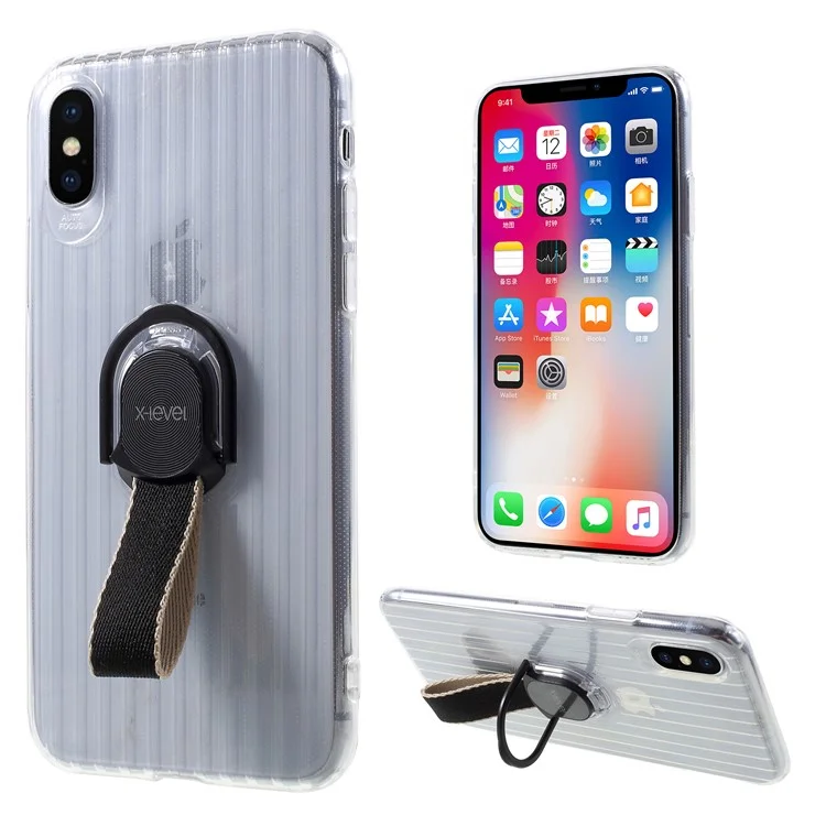 X-LEVEL Finger Ring Kickstand TPU + PC Hybrid Case for iPhone X (Built-in Magnetic Metal Sheet) - Black