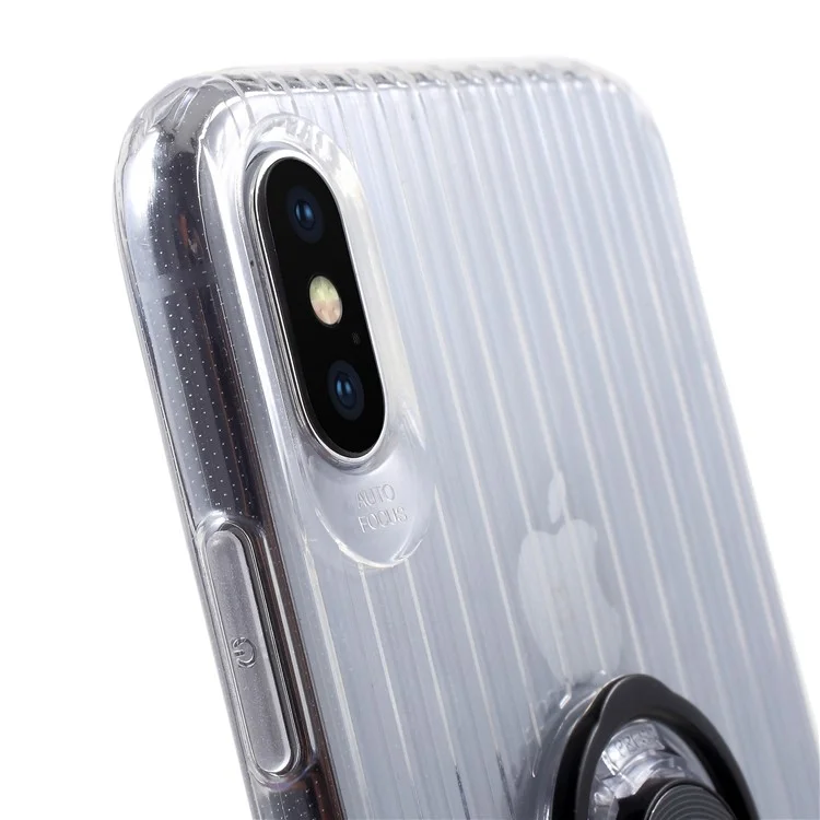 X-LEVEL Finger Ring Kickstand TPU + PC Hybrid Case for iPhone X (Built-in Magnetic Metal Sheet) - Black