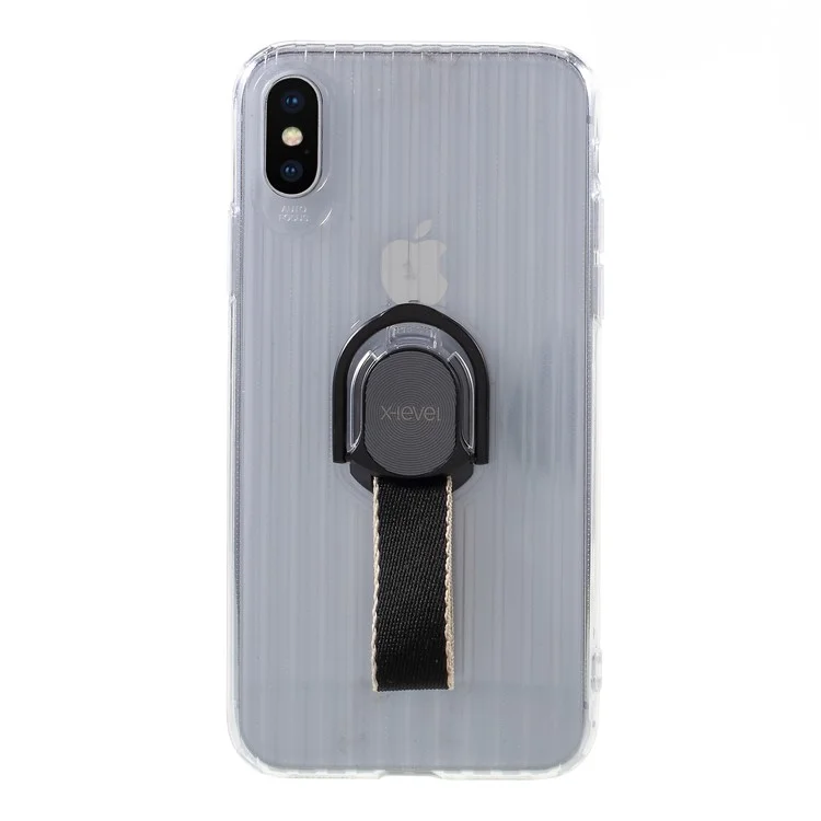 X-LEVEL Finger Ring Kickstand TPU + PC Hybrid Case for iPhone X (Built-in Magnetic Metal Sheet) - Black