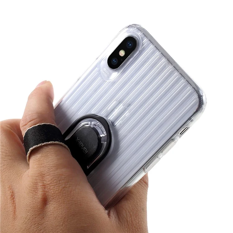 X-LEVEL Finger Ring Kickstand TPU + PC Hybrid Case for iPhone X (Built-in Magnetic Metal Sheet) - Black
