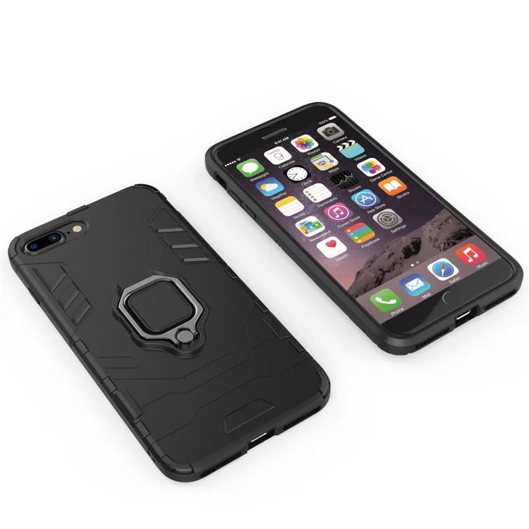 TPU + PC Hybrid Case with Finger Ring Kickstand for iPhone 8 Plus / 7 Plus 5.5 inch - Black
