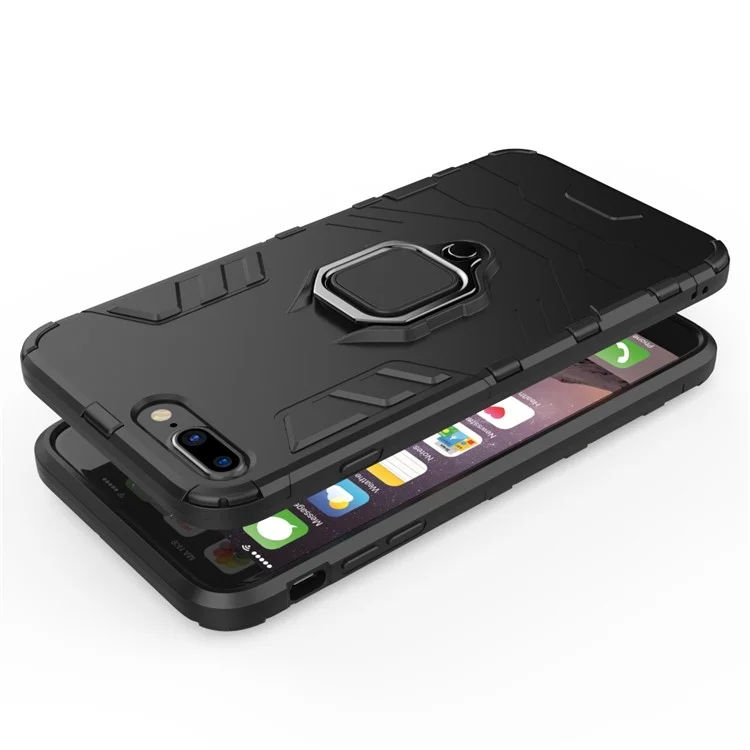 TPU + PC Hybrid Case with Finger Ring Kickstand for iPhone 8 Plus / 7 Plus 5.5 inch - Black