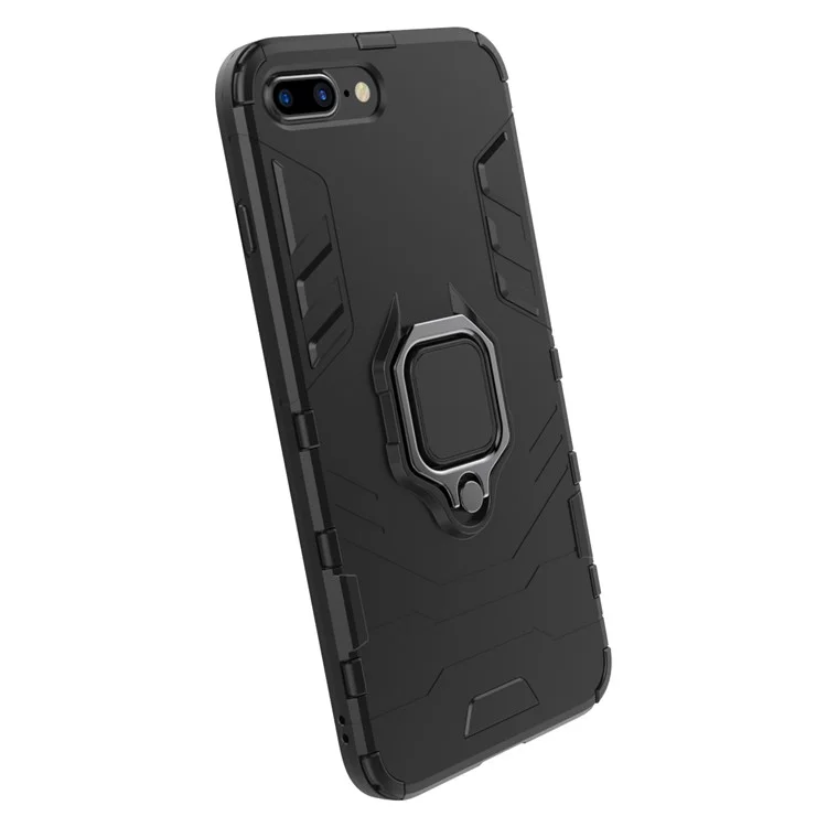 TPU + PC Hybrid Case with Finger Ring Kickstand for iPhone 8 Plus / 7 Plus 5.5 inch - Black