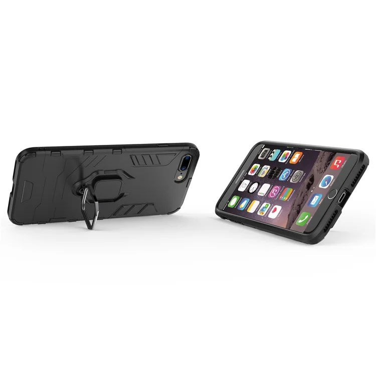 TPU + PC Hybrid Case with Finger Ring Kickstand for iPhone 8 Plus / 7 Plus 5.5 inch - Black