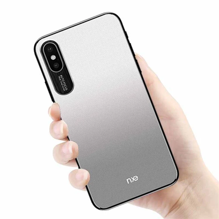 NXE Embossment Hard PC Phone Accessory Case with CNC Metal Rear Camera Lens Ring for iPhone X - Grey