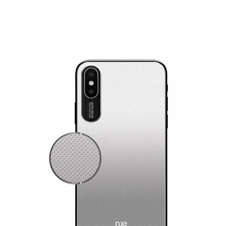 NXE Embossment Hard PC Phone Accessory Case with CNC Metal Rear Camera Lens Ring for iPhone X - Grey