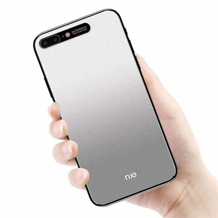 NXE Embossment Hard PC Mobile Accessory Shell with CNC Metal Rear Camera Lens Ring for iPhone 8 Plus / 7 Plus 5.5 inch - Grey