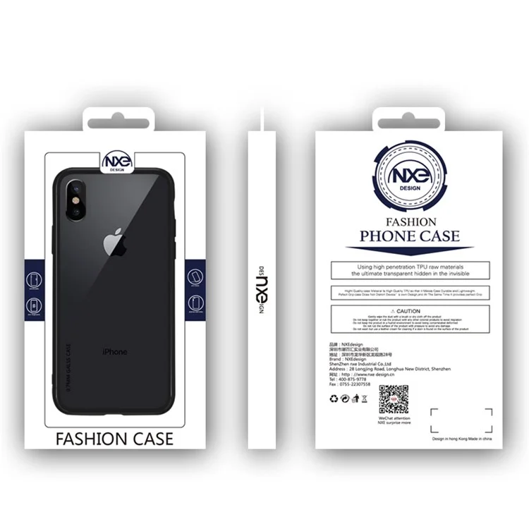 NXE Clear 9H Glass Back + TPU Edge Hybrid Case for iPhone X - Black