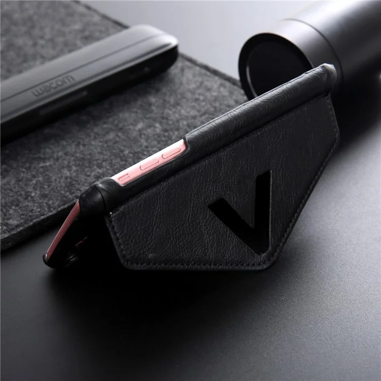 NV Rotary PU Leather Coated PC Phone Casing for iPhone 8 Plus with Kickstand and Card Holder - Black