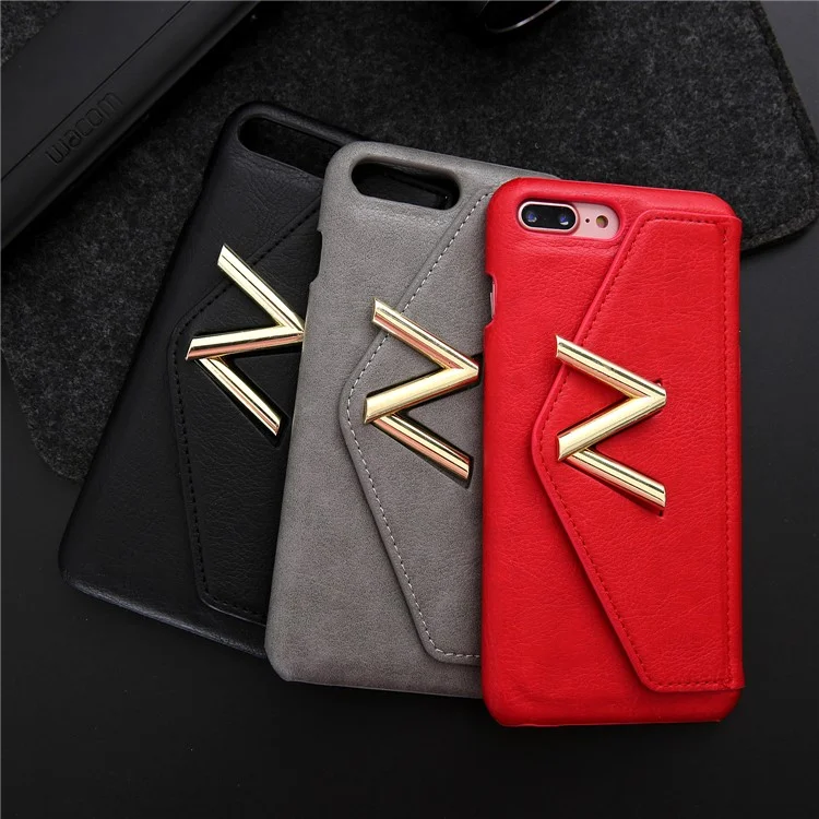 NV Rotary PU Leather Coated PC Phone Casing for iPhone 8 Plus with Kickstand and Card Holder - Black